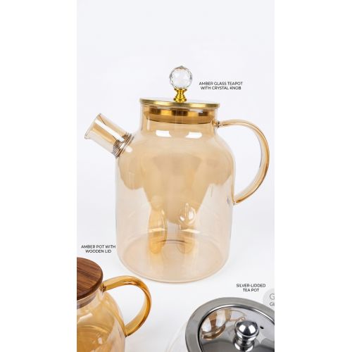 Golden Teapot with Heat Resistant Borosilicate Glass Teapot Glass Tea Kettle 1500ml - Crockery - Best Price in Pakistan - HitShop.pk